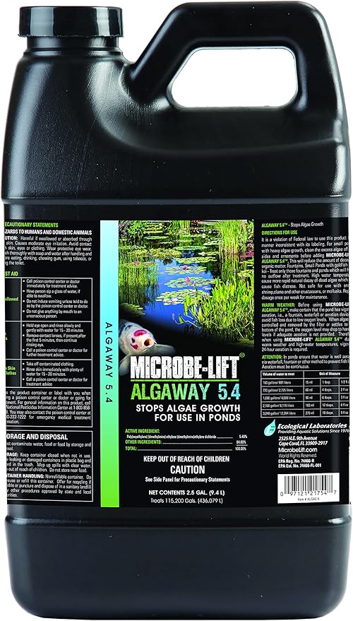 MICROBE-LIFT ALGA2.5 Algaway 5.4 Algae Control Treatment for Ponds and Water Gardens, Safe for Koi Fish, Goldfish, Plants, and Decorations, 2.5 Gallons