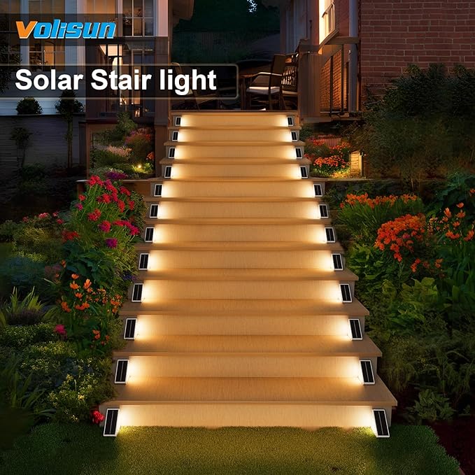 VOLISUN Solar Step Lights for Outside, Solar Stair Lights Outdoor Waterproof IP67, LED Outdoor Step Lights, Outdoor Stair Lights Decor for Deck, Front Step, Front Porch and Patio (6 Pack,Warm White)