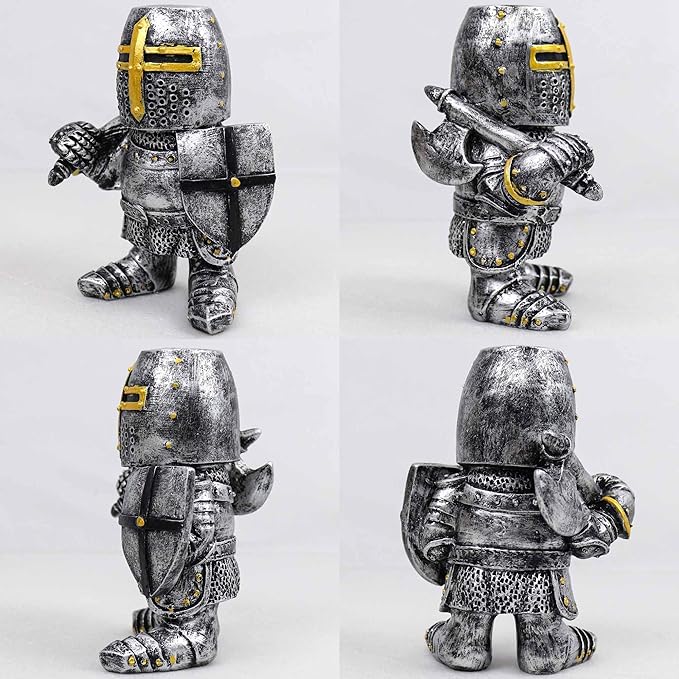 nezababy 8 pcs Knight Gnomes Guard Garden Statue Decoration Medieval Wee Crusader Battle Swordsman Fighting Outdoor Figurines Lawn Decor Resin (H)