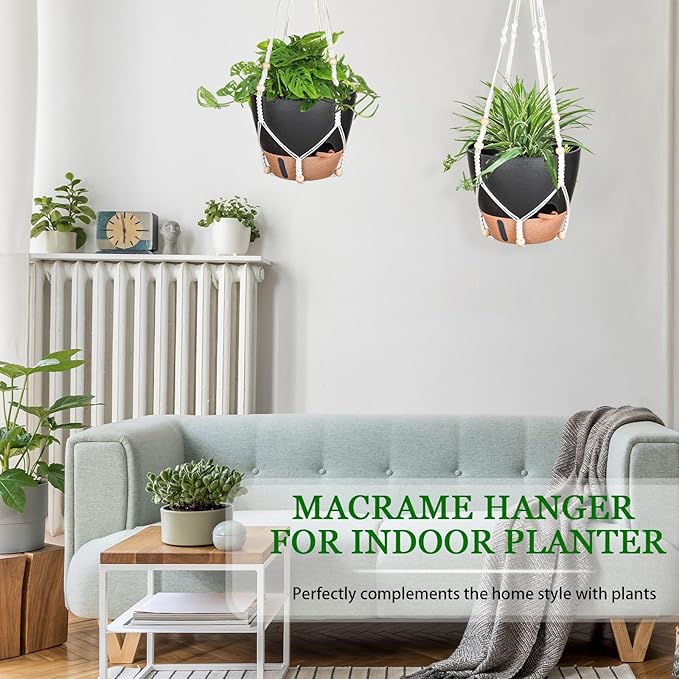10 Inch Hanging Planters for Indoor Plants, 2 Pack Self Watering Hanging Baskets Flower Pots with Drainage Hole, Visual Reservoir & 2 Kinds of Plant Hanger for Outdoor Garden Home Decor