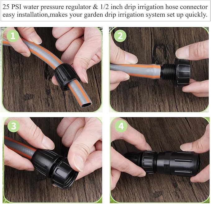 1 Pcs 25 PSI Pressure Regulator 3/4" FHT × 3/4" MHT Pressure Reducer Low Flow Valve,1 Pcs 3/4" to 1/2" Drip Irrigation Faucet Hose Adapter for Drip Irrigation System