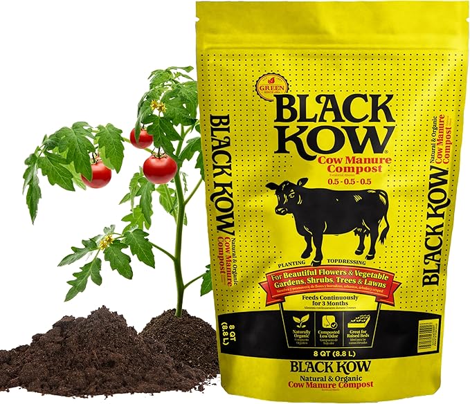 Black Kow Nitrogen Phosphate Composted Cow Manure Fertilizer for Soil, Flowers, Potted Plants, Raised Beds, and Compost Tea, (8 qt)