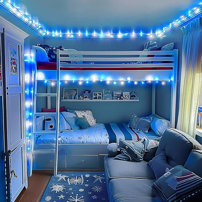 JMEXSUSS Blue and White String Lights Outdoor Indoor, 200 LED Christmas String Lights Clear Wire, 66ft Christmas Lights Plug in for Bedroom Tree Room Party Decorations