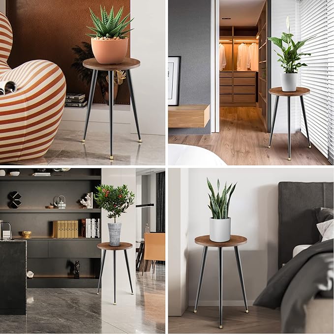 Tall Plant Stand Indoor, Mid Century Wood Plant Stand Plant Table for Flower Pots, Heavy Duty Metal Plant Holder, Modern Home Decor Small Round Side End Table (11.8"x20")