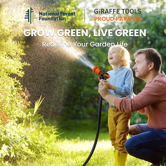 Giraffe Tools Garden Hose 25 ft, Heavy Duty Black Garden Hose 5/8 in., Rubber Water Hose, No-Kink, Leakproof Gardening Hose with Male to Female Fittings, Black and Orange