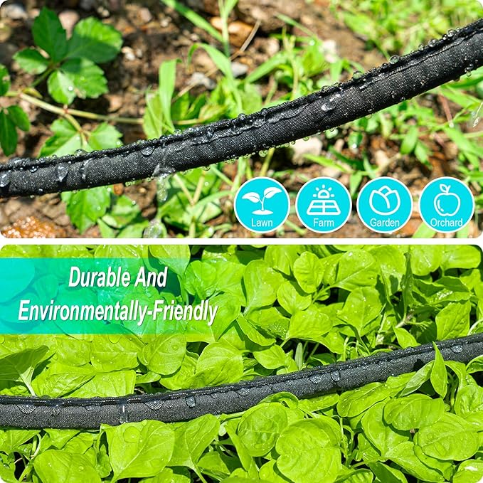 Flat Soaker Hose for Garden Bed, 25/50/75/100ft 1/2" Linkable Consistent Drip Irrigation Hose Save 80% Water Leakproof Double Layer Sprinkler Garden Hose with Holes (25FT 2Packs/50FT)