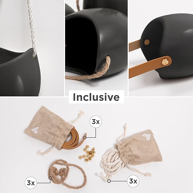 Wall Planters -Ellie- | Hanging Ceramic Plant Pots 3 Pieces | Wall Decoration for Indoors, Balcony and Garden | Graphite (Matte)