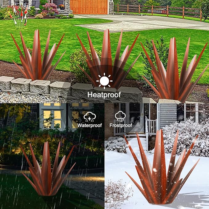 Enlarge Metal Plants Tequila Rustic Sculpture, Outdoor Patio Yard, Home Decor Hand Painted Agave Garden Statue, Outdoor Lawn Ornaments Yard Stakes for Mom Gift (1 Large coppery)
