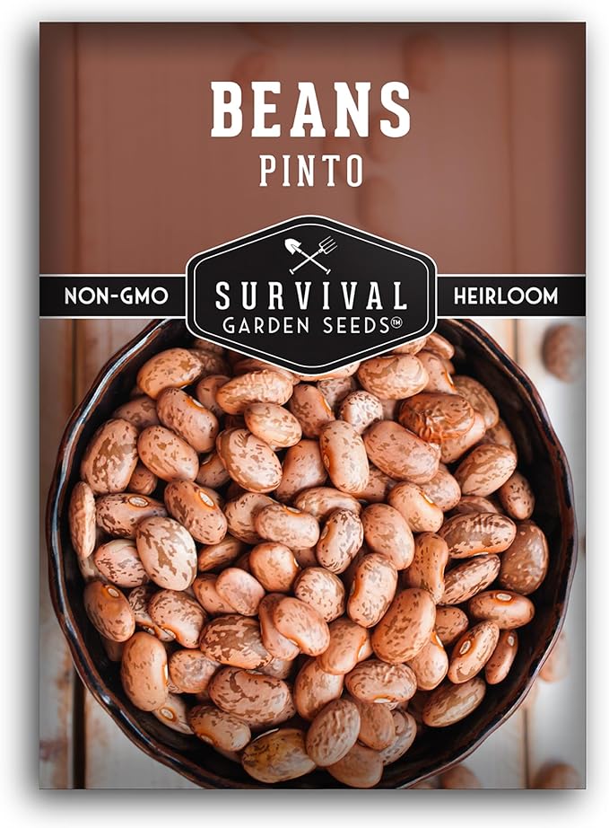 1 Pack Pinto Bean Seeds for Planting with Instructions for Growing Mottled/Peruano Beans in The Home Vegetable Garden - Non-GMO Open-Pollinated Heirloom & Untreated Seed - Survival Garden Seeds