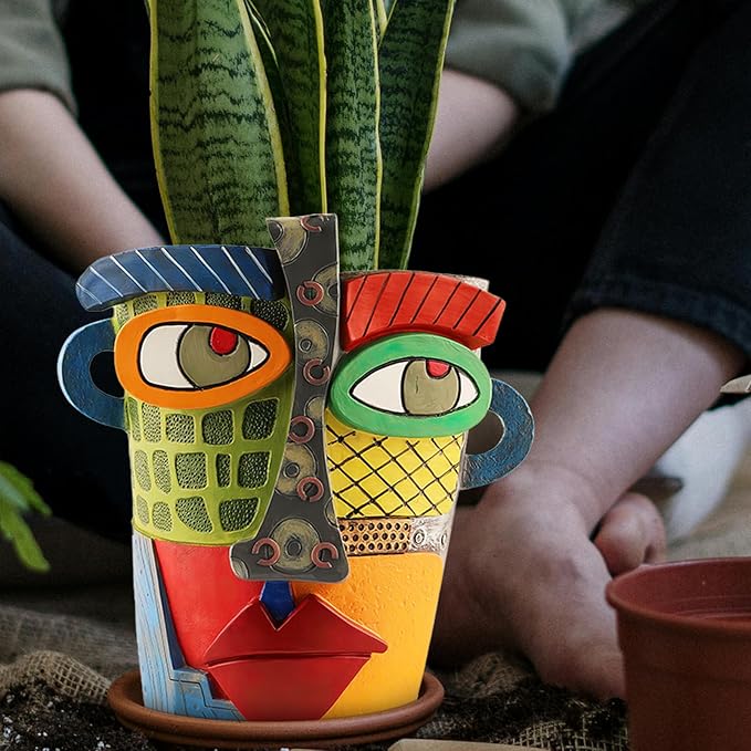 Abstract Face Planters Pots Head,Unique Head Planter for Indoor Plants,Funny Face Flower Pot,Colorful Plant Pots for Outdoor Garden Deco and Home Art Decoration(Modern)