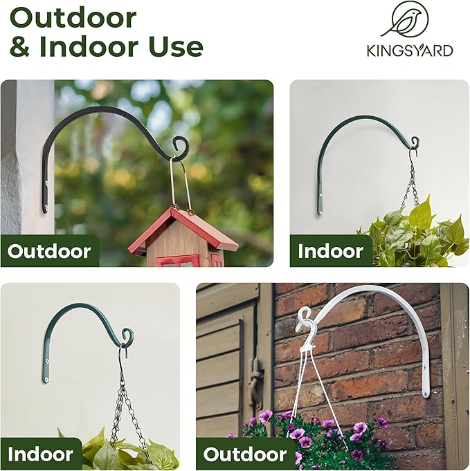 Kingsyard 2-Pack Wall Plant Hanger Outdoor - Heavy Duty Metal Hanging Bracket Hooks for Hanging Plant, Bird Feeders, Lanterns, Wind Chimes Outdoor & Indoor, 12-Inch/White