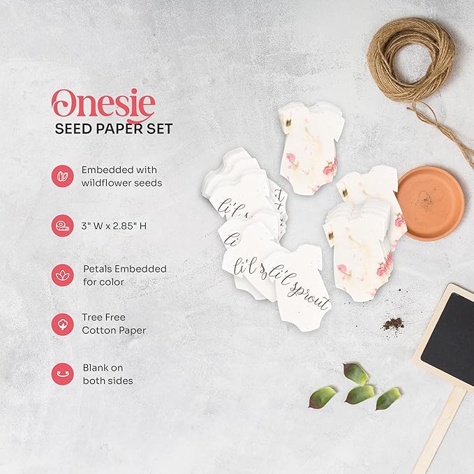 Set of 24 Onesie – Plantable Seed Paper for Weddings, Gifts, and Life Events