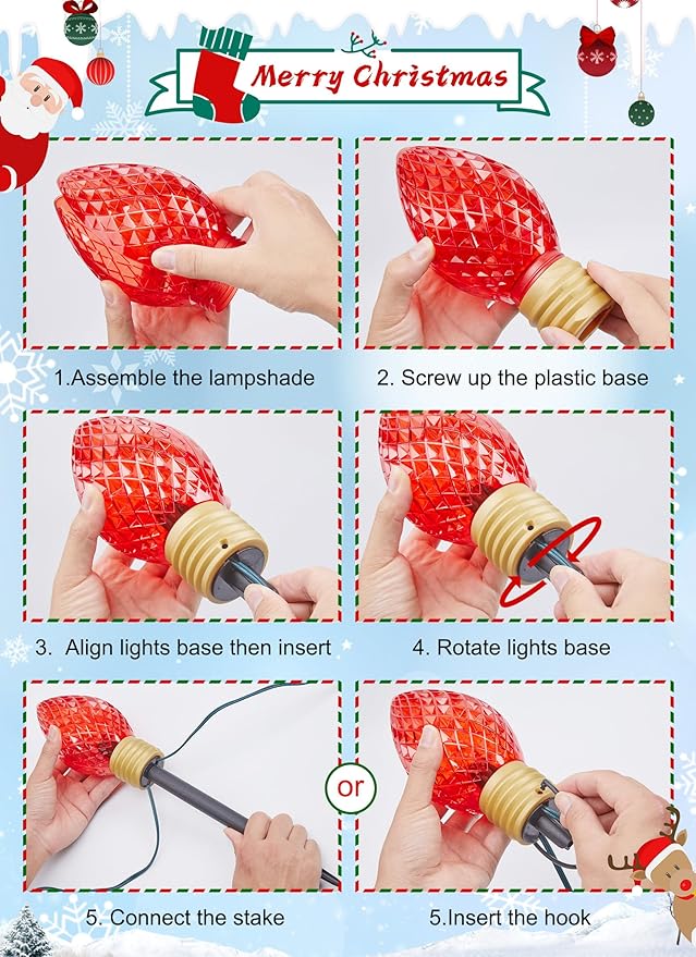 Minetom Jumbo C9 Christmas Pathway Lights Outdoor - 10.5 Feet 5 Strawberry C9 Walkway Lights, C7 Covered Multicolor Light Bulb Decorations for Lawn Garden Outside