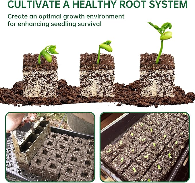 Soil Blocker, 2 Inch Soil Block Maker with 3 Sizes Seed Pins & Comfortable Handle 4 Cell Handlheld Soil Blocking Tool for Seed Starting, Grow Seedling, Outdoor Plants, Greenhouses, Garden