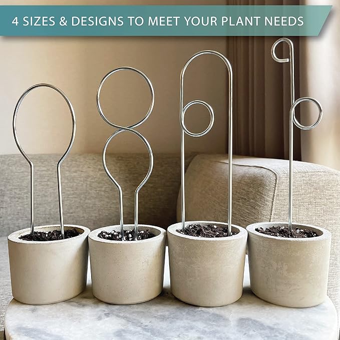 Small Metal Trellis for Indoor Plants Metal Plant Stake for Climbing House Plants Plant Support for Potted Plants Orchids, Monstera, Pothos, Ivy, Hoya, Philodendron Set of 4 (Simply Silver)