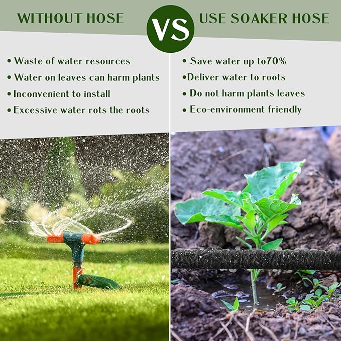 Sasylvia 200 ft 1/4 in Irrigation Tubing Soaker Hose System, Rubber and PE Material, Porous Drip Line for Watering Hydroponics Vegetable Beds, Black