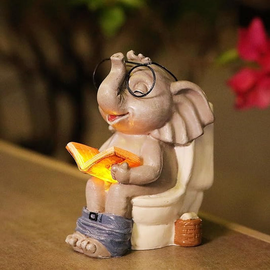 Elephant Statue Solar Outdoor Garden Decor, Funny White Elephant Gifts for Women, Mom, Grandma or Birthdays,Easter Elephant Decor Ornament for Yard Art Balcony Patio Porch Lawn & Home House