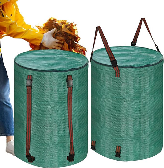 Leaf Collector Bag with Lid, Shoulder Strap, and Drawstring – Reusable Yard Garden Bag for Leaves and Lawn Trash, Perfect for Leaf Removal, Yard Clean-Up (With lid, 48 Gallon)