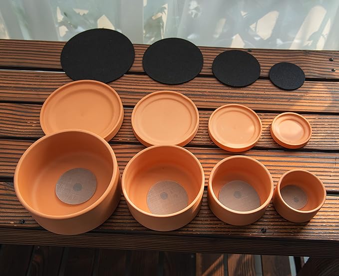 D'vine Dev Set of 4 Terracotta Shallow Planter Pots for Succulent, 3 Inch 4 Inch 5 Inch 6 Inch, Small Flower Plant Pots with Drainage and Saucer, 40-Z-0