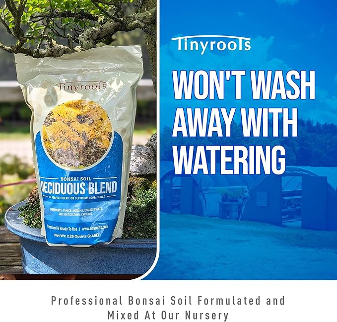 Deciduous Blend Bonsai Soil - Tinyroots Organic Bonsai Dirt Formulated for Japanese Maple, Hornbean, Elm and Other Deciduous Bonsai Trees, 4 Quarts