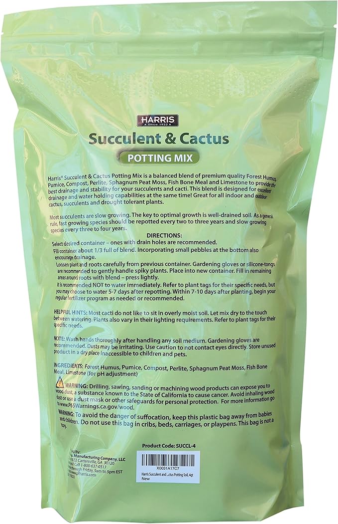 Harris Premium Succulent and Cactus Potting Soil Mix, Fast Draining with Added Nutrients, 4 Quarts