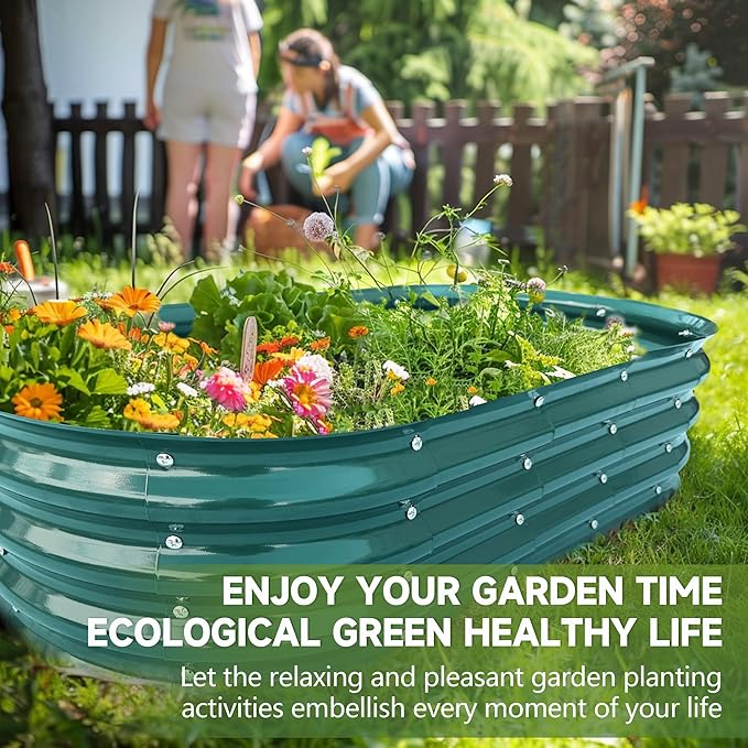 Galvanized Metal Raised Garden Bed 4x2x1ft Large Raised Planter 1Pack Outdoor Blue Planter Box with Rubber Stripe and Safety Gloves for Vegetables, Fruits, Flowers