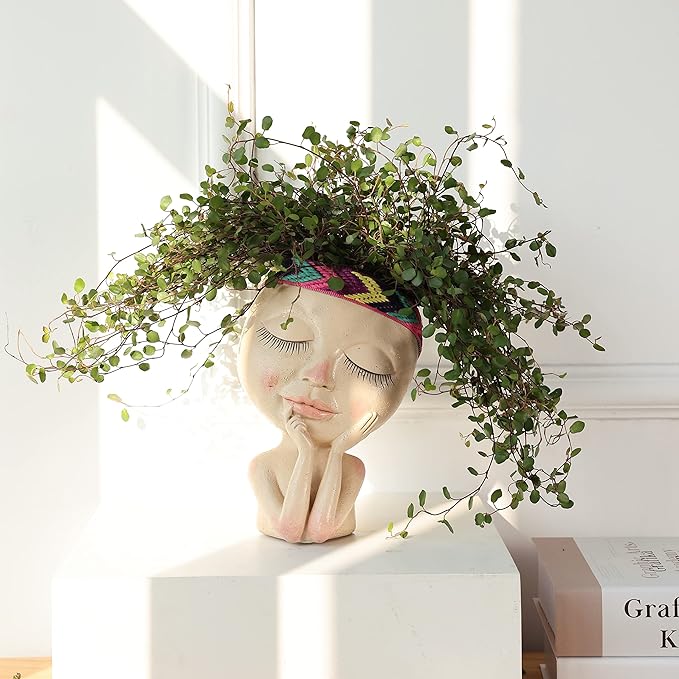 AIMEBBY Face Planter Pot - Face Flower Pots for Indoor and Outdoor Plants - Resin Head Planter Pots with Drainage Hole (X-Large Size)