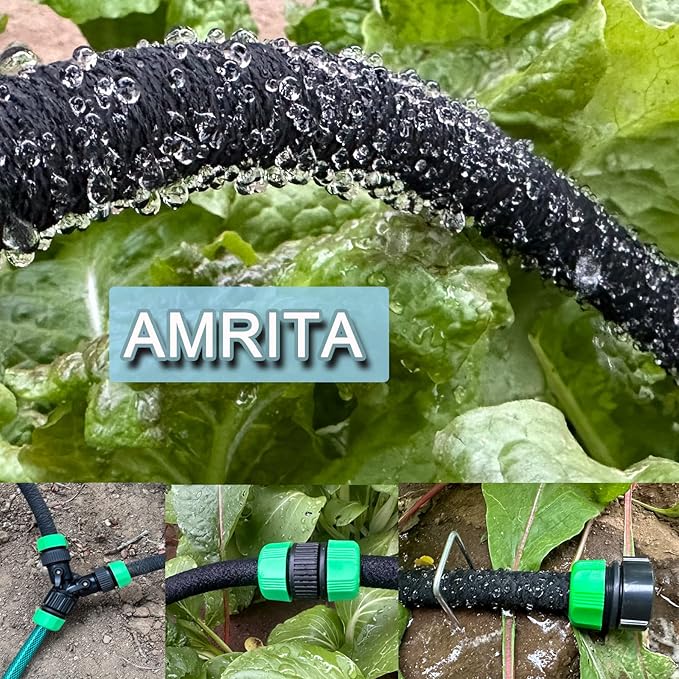 AMRITA Soaker Hose for Garden 60ft,PVC Garden Hose 50ft, 1/2" Drip Hose Linkable Consistent Irrigation Hose Save 70% Water, Heavy Duty Round Soaker Hose for Garden Bed Foundation.(1/2-60ft+50ft)