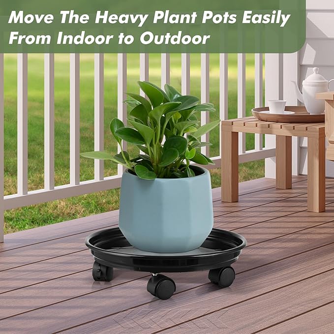 6 Packs Plant Caddy with Wheels 11.8" Plastic Rolling Plant Stands Heavy-duty Plant Dolly with Casters Indoor Outdoor Wheeled Plant Roller Base Large Planter Saucers Plant Mover, Black