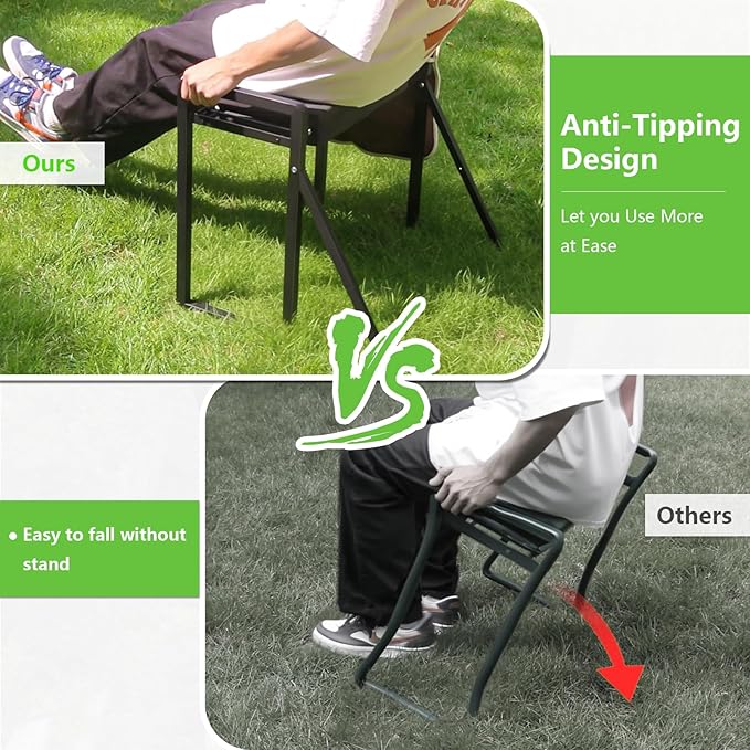 seasky Foldable Garden Kneeling and Seat, Anti-Tipping Garden Stool Widened Thick Soft Kneeling Pad,Heavy Duty Gardening Stool with Garden Tool Bag, Gardening Gift for Women(Without Gloves)