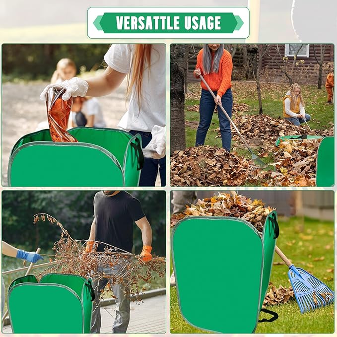 PUNCHMAN Foldable Lawn and Leaf Collector - Pop up Reusable Leaf Bags with Handles,Easy Leaf Remover for Yard and Lawn,Collapsible Garden Leaf Clean up and Picker Trash Bag for Leaves with Golves