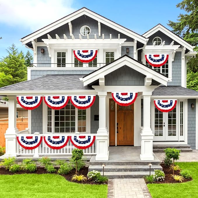 2x4 Ft American Bunting Flags Outdoor, USA Pleated Fan Flag for Outside, 4th of July Decorations Memorial Day Patriotic Flags Bunting Outdoor Indoor Decor (Set of 2)