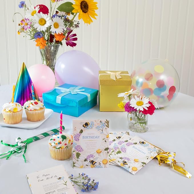 Happy Birthday Bee Forget Me Not Seed Packets - Set of 25 - Thank You Gifts - Wildflower Seeds for Planting - Floral Gifts - Thank You Card - Wild Flowers Bulk