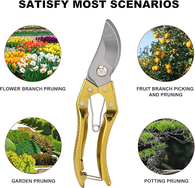 Tree Trimmers Secateurs, Hand Pruner, Garden Scissors for Plant,Pruning Shears for Gardening, Garden Hand Shears, Pruners for Gardening, Garden Clippers, Hedge Shears, Garden Tools (golden)