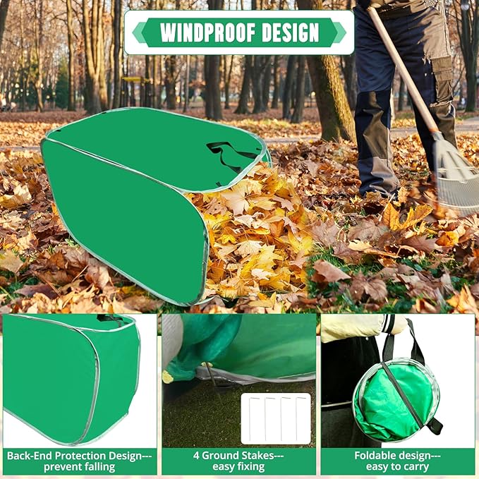 PUNCHMAN Foldable Lawn and Leaf Collector - Pop up Reusable Leaf Bags with Handles,Easy Leaf Remover for Yard and Lawn,Collapsible Garden Leaf Clean up and Picker Trash Bag for Leaves with Golves