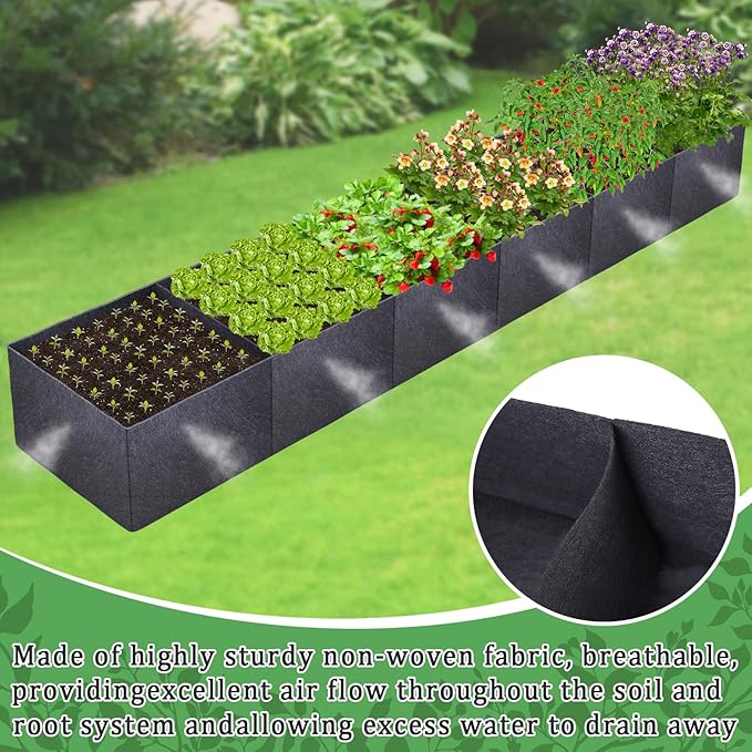 POILKMNI 12x2x1ft Fabric Raised Garden Bed - Outdoor Planter Box Non-Woven Fabric Patio Planting Bed Garden Grow Bed Bag for Growing Herbs, Flowers and Vegetables