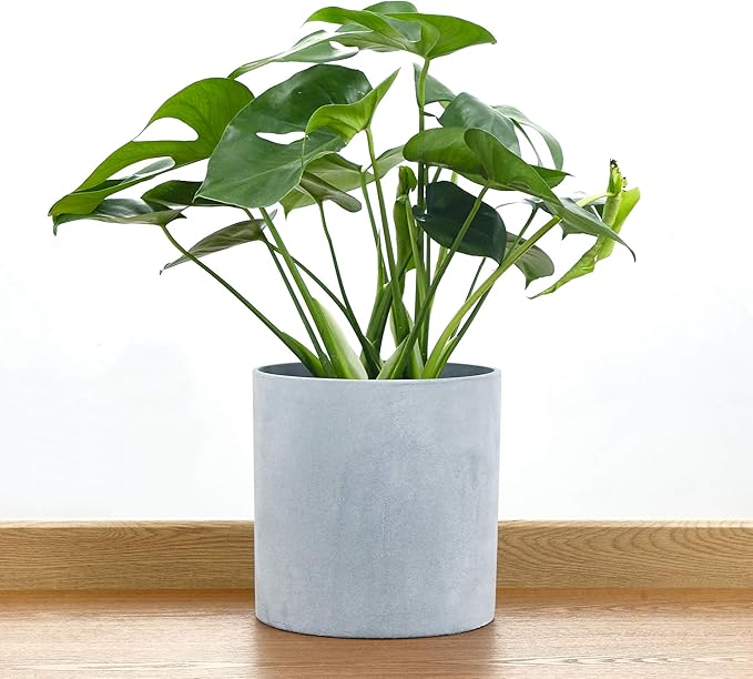 FaithLand Plant Pot 10 inch - Perfectly Fits Mid-Century Modern Plant Stand - Drainage Plug and Drainage Mesh Screen - Gray Planter Pot