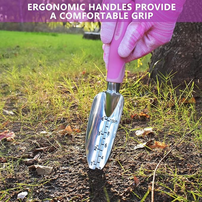 Artcome 9 PCS Garden Tool Set - Complete Garden Tool Kit with 7 Heavy Duty Garden Tools, Bag & Gloves - Uniform Pink Set - Garden Tool Set with Soft & Comfortable Grip - Ideal Gift for Women