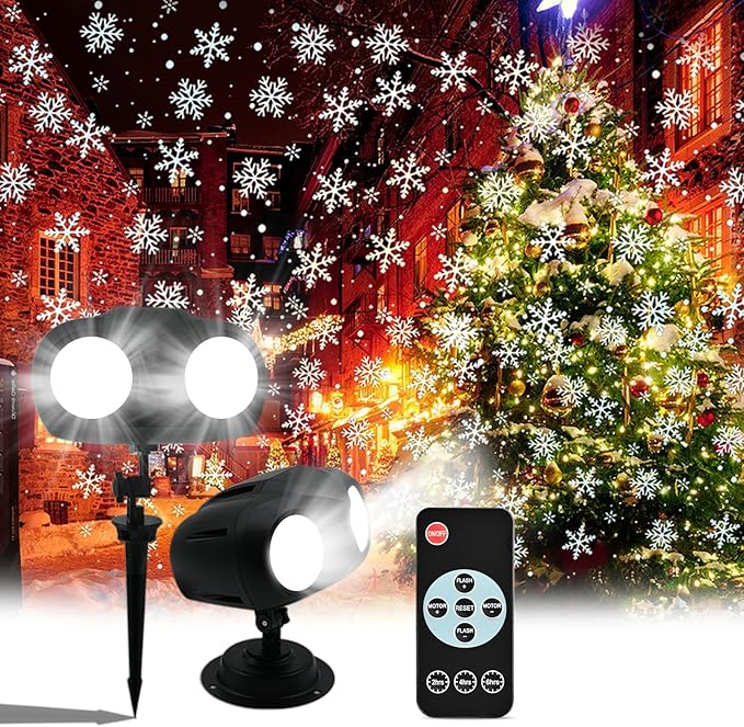 Snowfall Christmas Light Projector,Snowflake Night Projection Lamp, IP65 Waterproof Outdoor LED Snow Spotlight for Holiday Party Home Decor Garden Light Projector, with Remote Control