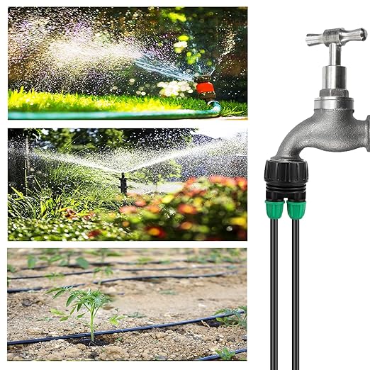 Garden Hose Adapter 3/4 to 1/4 Inch 2 Way Drip Irrigation Tubing Connectors Lock Barbed design 3/4 US Standard GHT Thread 5 Pack (2 -Way to 1/4" Pipe Connector)