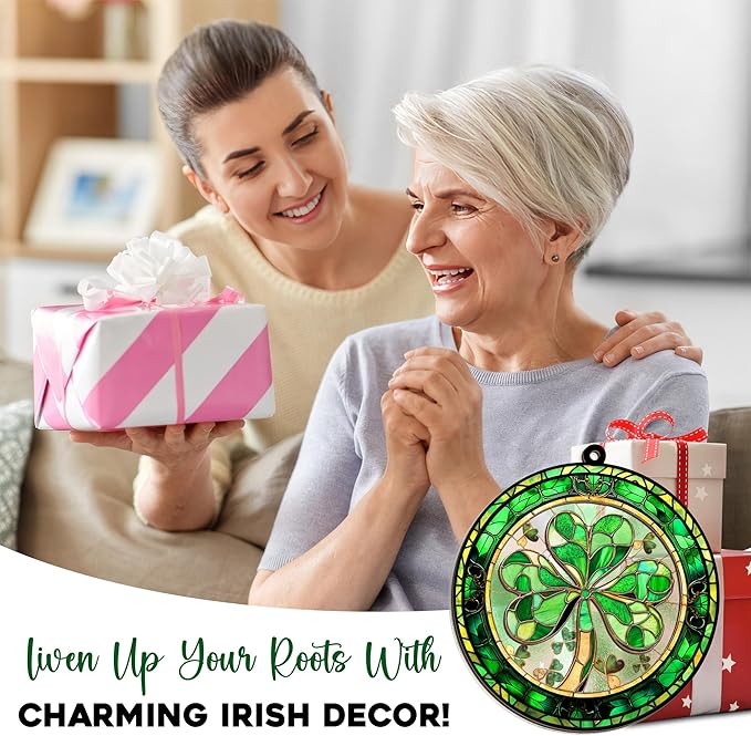 St Patricks Day Decorations - Irish Gifts for Women Men Friends Family, Shamrock Decorations, St Patricks Day Accessories - Double Layered Hanging Suncatcher 6 in