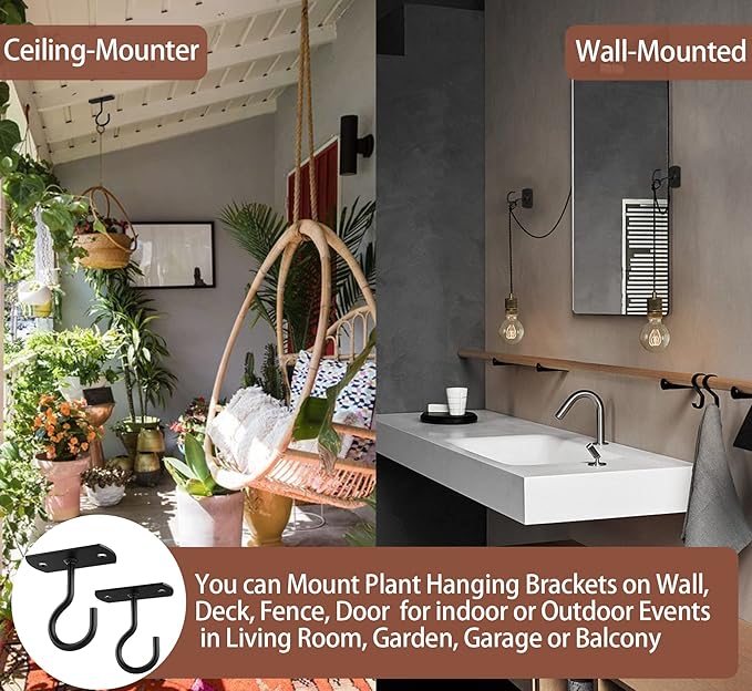 Ceiling Hooks for Hanging Plants 8Pack 2.5in,Wall Mount Hangers Plant Hooks,Wall Hooks for Plants,Lights,Planters,Lanterns,Hanging Bird Feeders,Wind Chimes,indoor&Outdoor Decoration Hooks Black