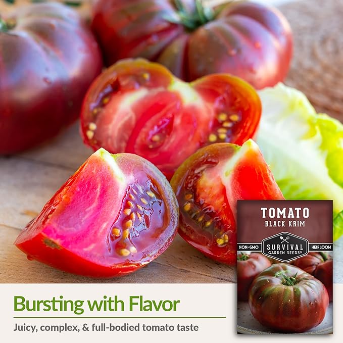 1 Pack Black Krim Tomato Seeds for Planting with Instructions to Grow Delicious Fresh Slicing Tomatoes in Your Home Vegetable Garden - Non-GMO Heirloom - Survival Garden Seeds