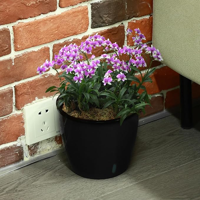 Planterhoma 5 Inch Self Watering Pots for Indoor Plants, 6 Packs African Violet Pots with Water Indicator and Black Wick Pots, Self Watering Planters for Devil's Ivy, Indoor Plant Pots, Black