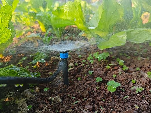 Adjustable Drip Irrigation Emitters Vortex: Fan Shape Water Flow Bubbler Stake Irrigation Dripper with Lock Barbed for 1/4 inch Tubing for Garden Watering System (50PK)