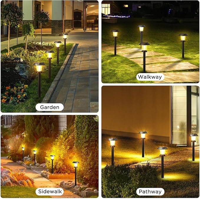 Solar Pathway Lights Outdoor - 8 Pack Solar Powered Garden Lights Waterproof, Decor Landscape Lighting with Three Lighting Modes for Yard, Lawn, Walkway, Driveway, Warm White