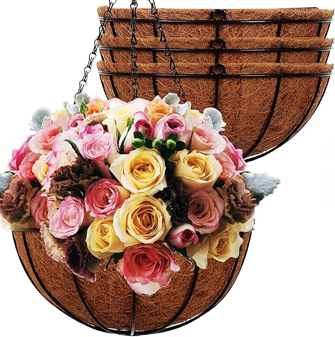 Hanging Planters Basket Outdoor Indoor(14 inch 4 Pack)-Coconut Coir Hanging Baskets for Plants Outdoor,Metal Wire Baskets with Coco Liner Window Box Planters, hanging Flower Pots For Railingsā¦