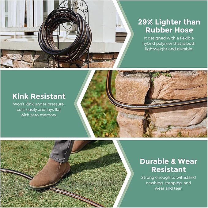 Giraffe Hybrid Leader Hose 5/8" x 15ft, Custom Length, NO Kink, Flexible, Leakproof Water Hose with Male to Female Fittings, 600 Burst PSI