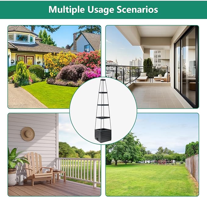 2 Pack Raised Garden Bed Planter Box with Trellis, 58”Tomato Planter with Trellis for Climbing Plants Vegetables Vine Flowers, Self-Watering Tomato Cage for Garden Patio Outdoor & Indoor