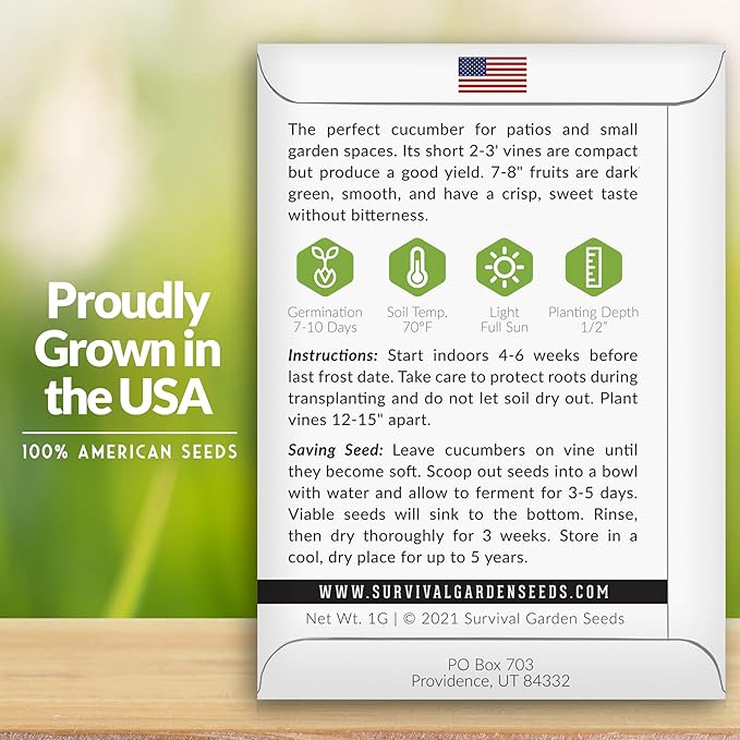 2 Packs Spacemaster Cucumber Seed for Planting - Seed Packet with Instructions to Grow Container Friendly Cucumbers in Your Home Vegetable Garden - Non-GMO Heirloom Variety - Survival Garden Seeds